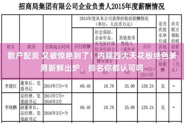 散户配资 又被惊艳到了！内娱四大天花板绝色美男新鲜出炉，排名你都认可吗